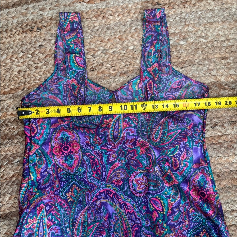 Vintage Adonna Medium Purple Paisley Y2K Slip Dress with Keyhole Cutout - Picture 6 of 7